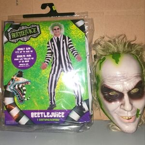 Beetlejuice Halloween Men's Adult Suit Costume W/Mask Sz S/M Fast Ship!